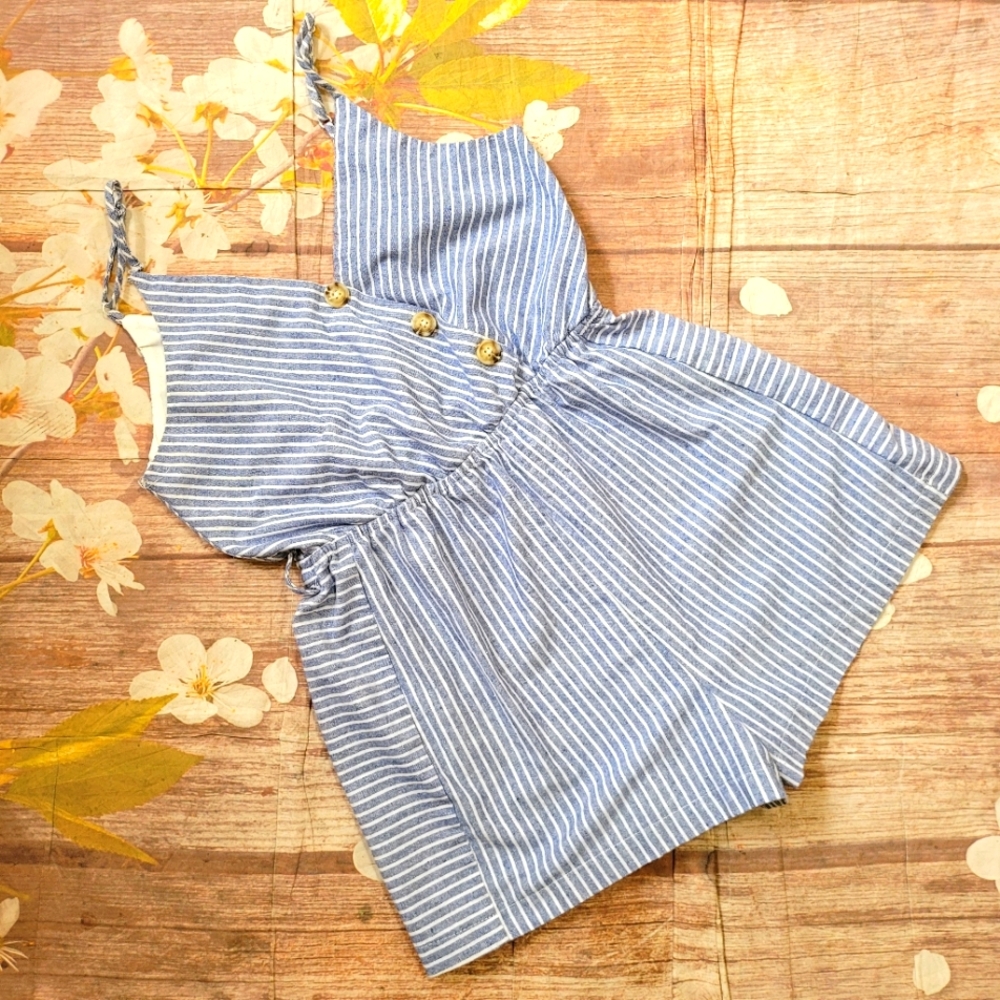 Purple Snow blue stripes romper